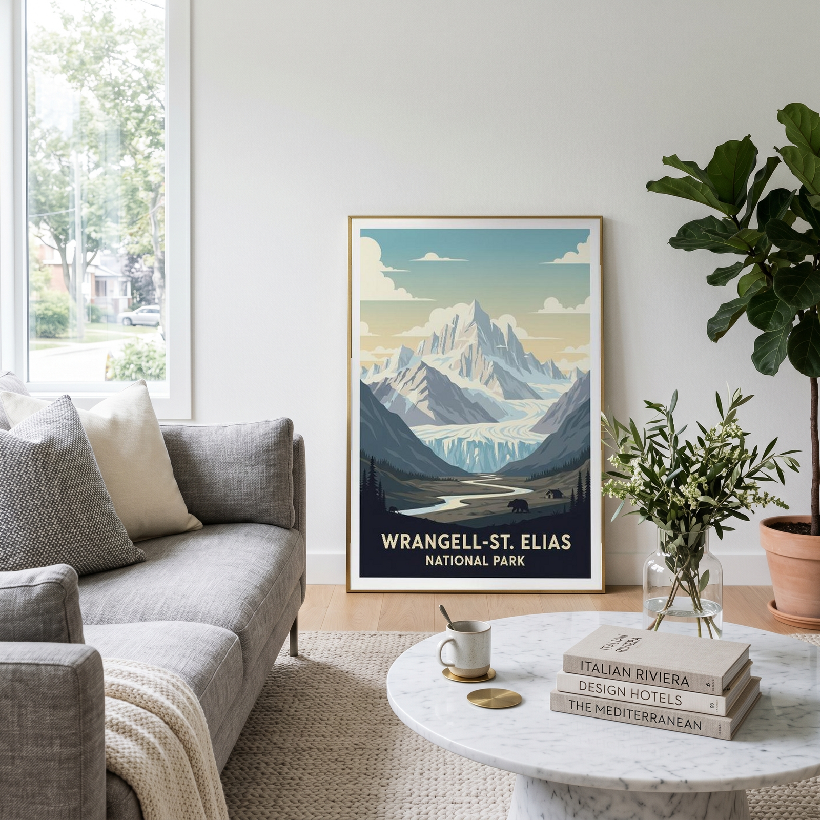 Wrangell-St. Elias National Park Poster — Vintage Alaska Glacier Mountain Bear Print