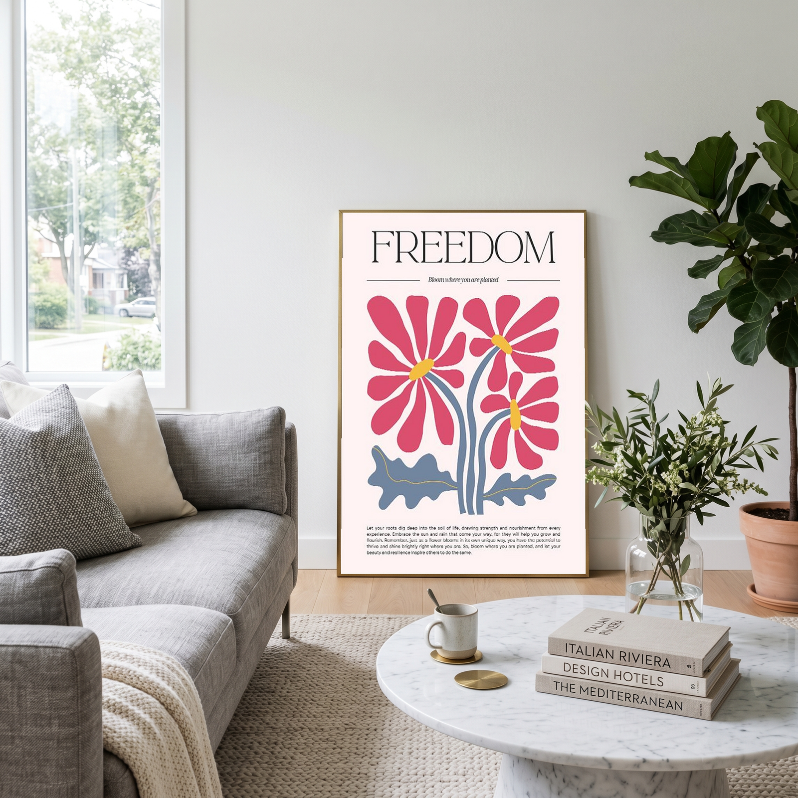 Freedom Bloom Where You Are Planted Floral Poster - Pink Daisy Wall Art Print