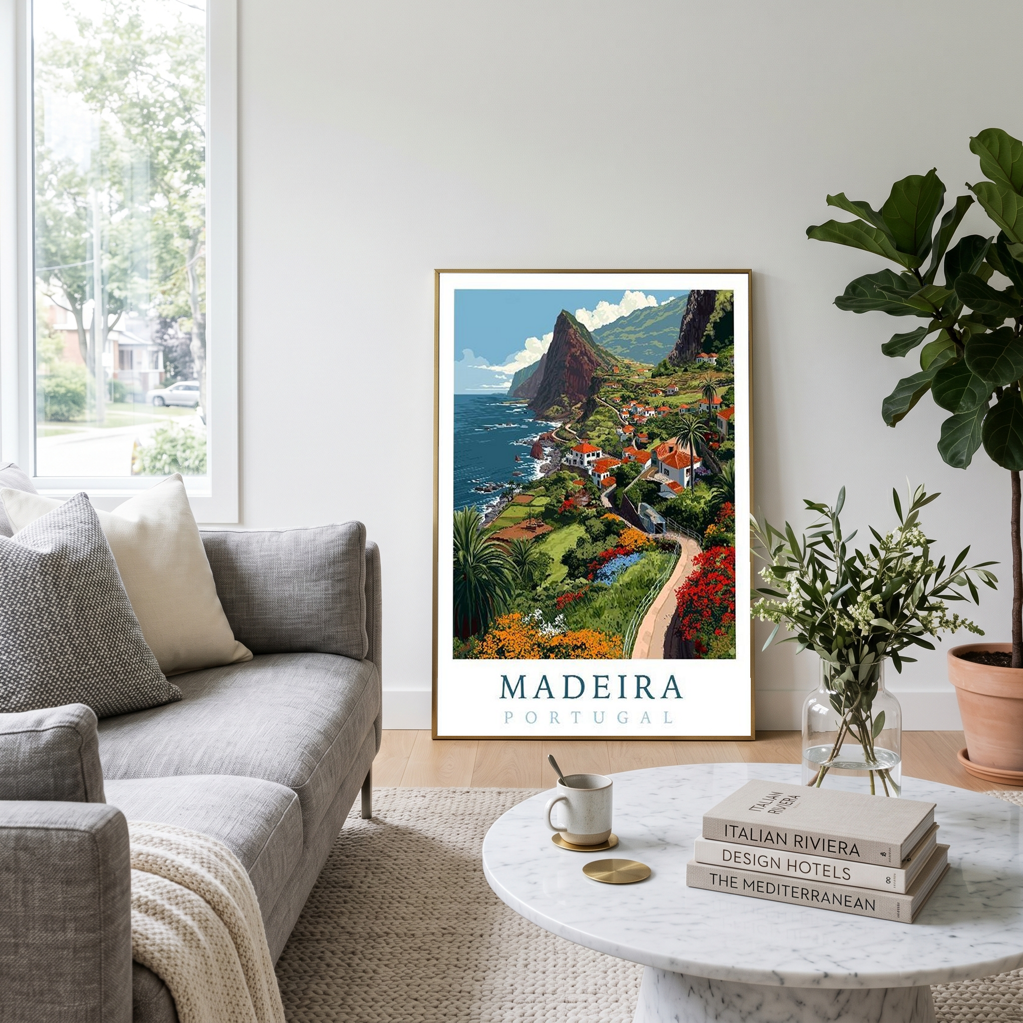 Madeira Portugal Travel Poster — Vintage Island Cliffs Print