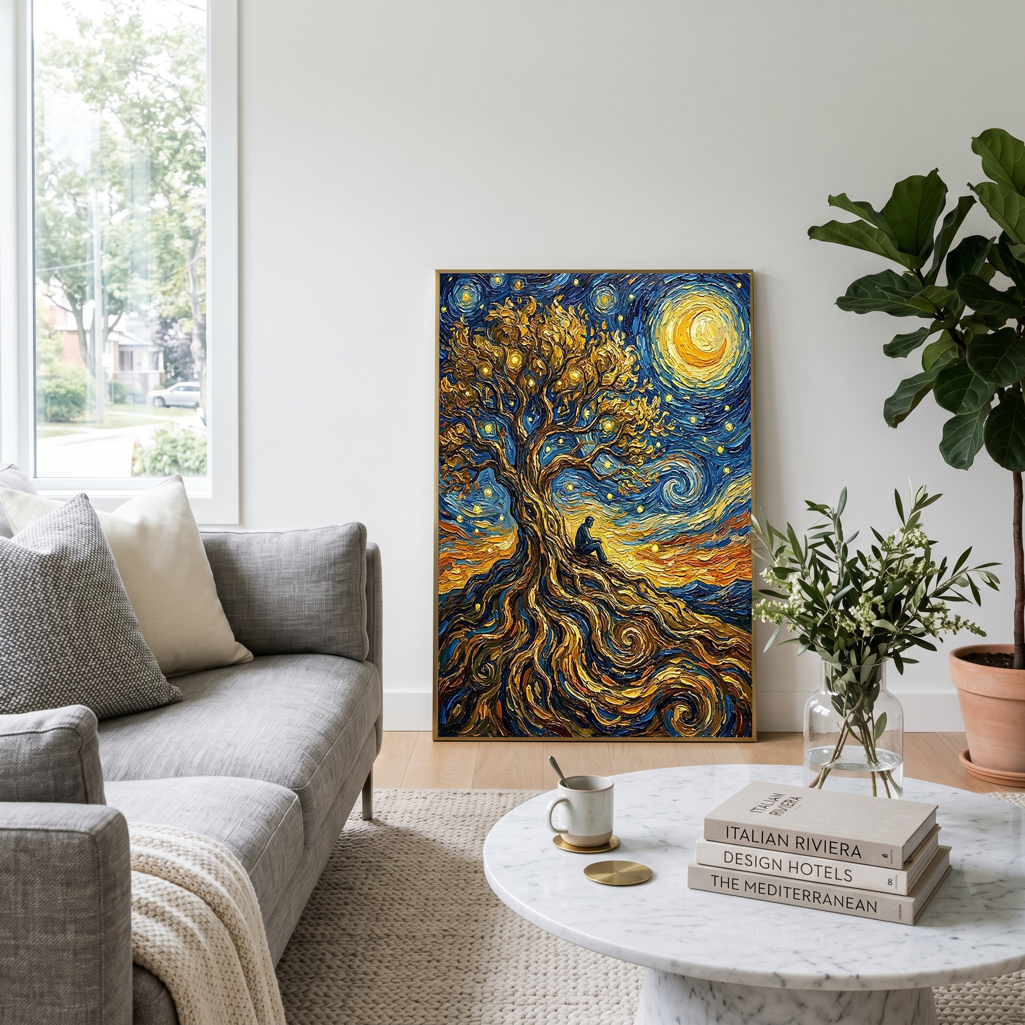 Man in Tree of Life Print — Van Gogh-Style Spiritual Reflection Wall Art