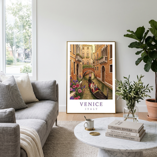 Venice Italy Travel Poster — Gondola Canal Romantic Wall Art Print