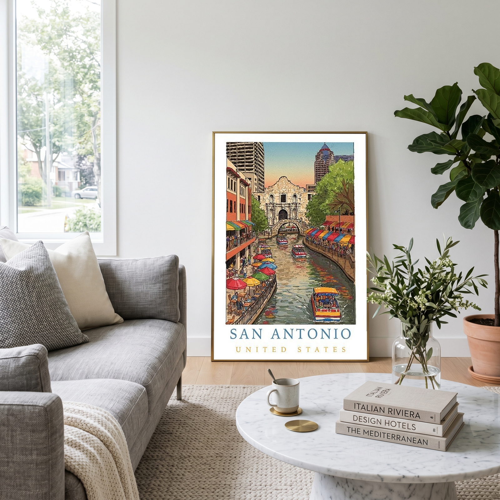 San Antonio Texas Travel Poster — Riverwalk Alamo Cityscape Print