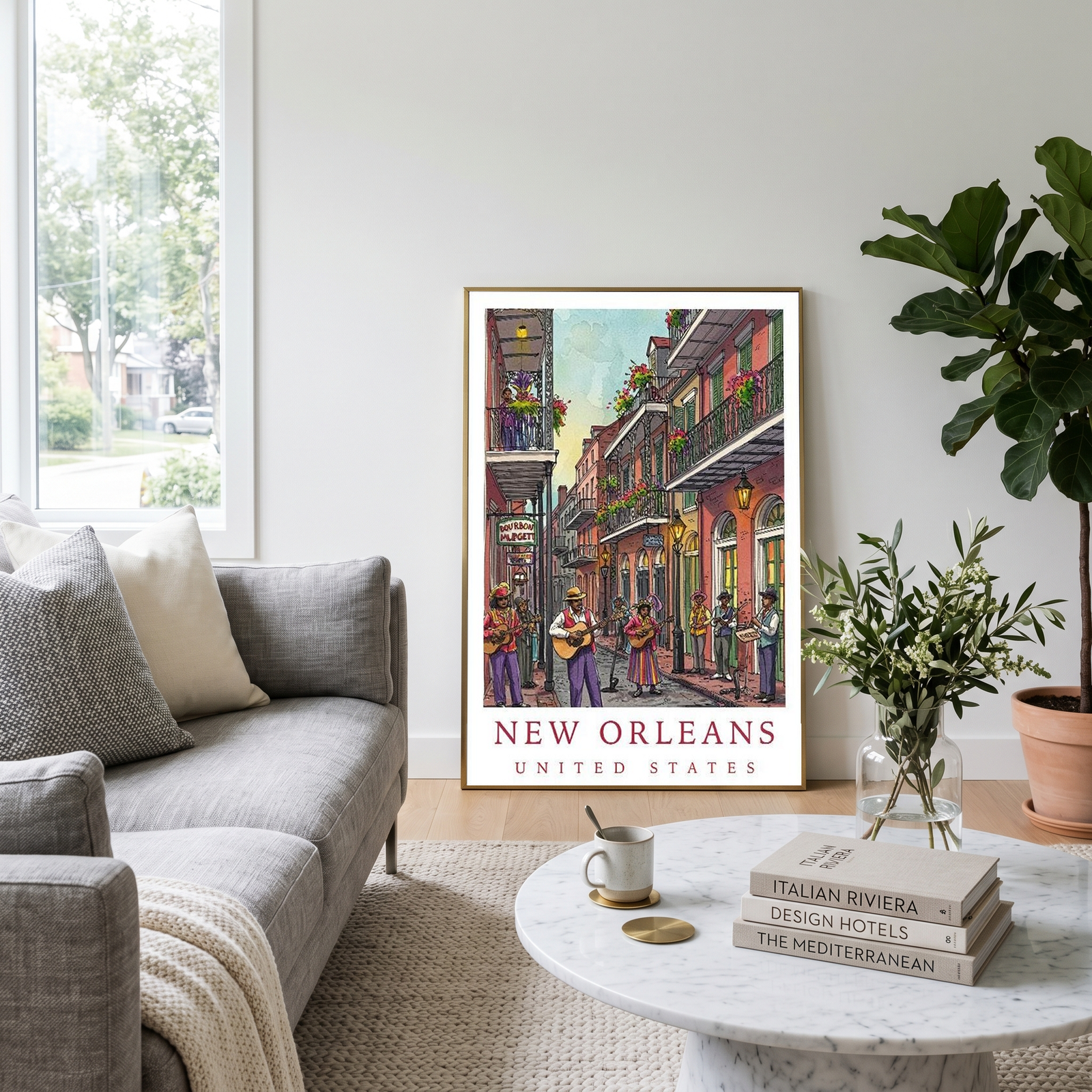New Orleans Travel Poster — French Quarter Jazz Buskers Street Print
