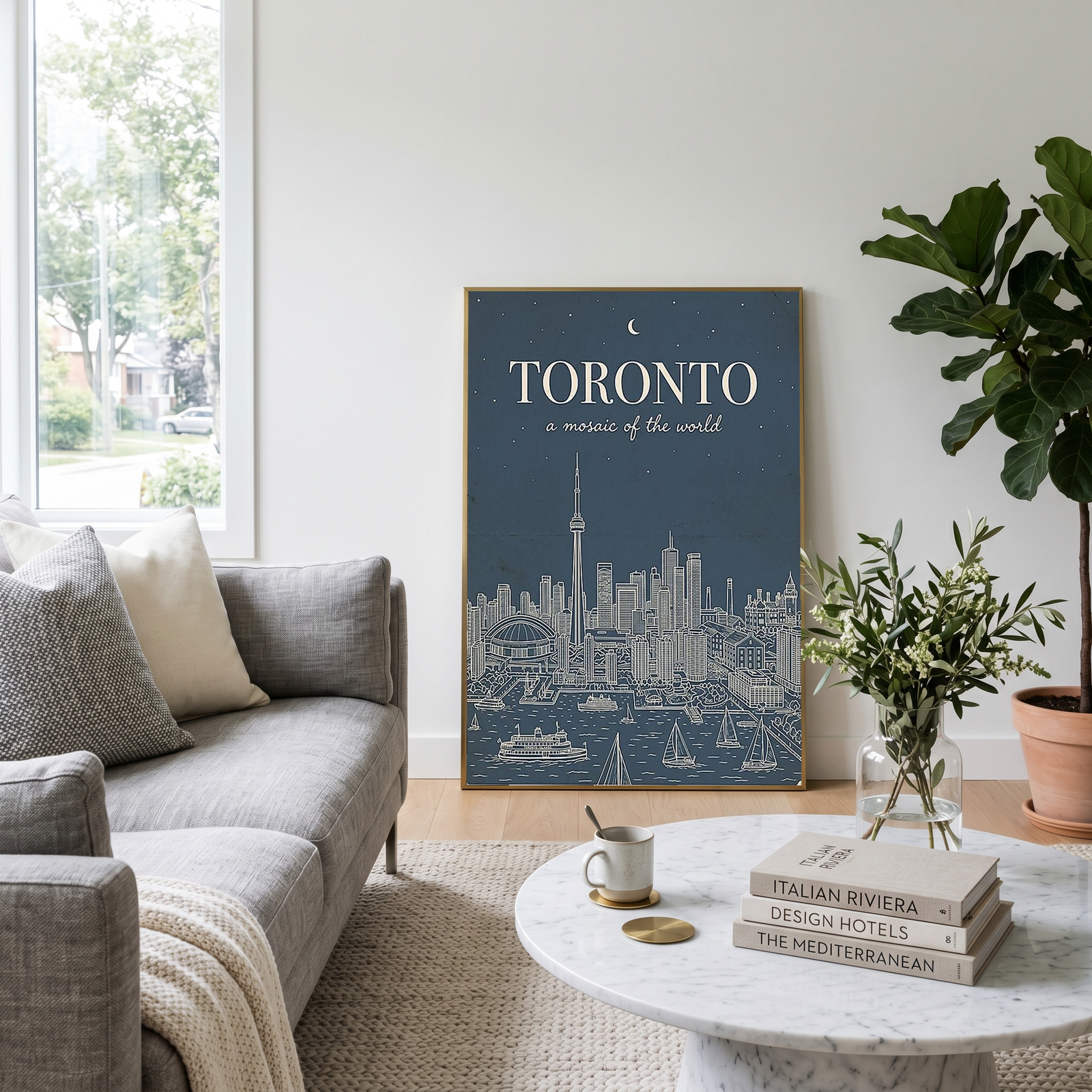 Toronto Line Art Print — Steel Navy CN Tower Skyline Harbourfront Wall Art