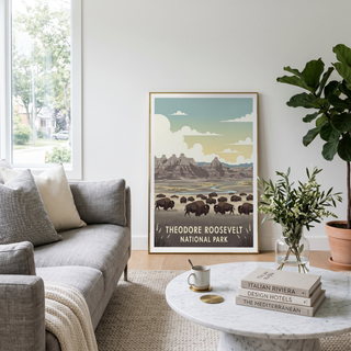 Theodore Roosevelt National Park Poster — Vintage Bison Badlands Art