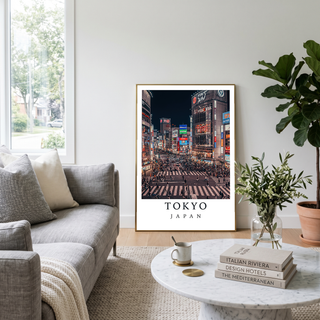 Tokyo Japan Travel Poster — Shibuya Crossing Neon Night Cityscape