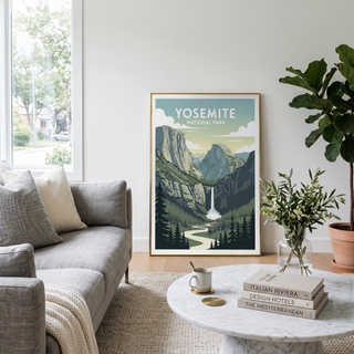 Yosemite National Park Poster — Vintage California El Capitan Half Dome Waterfall Print