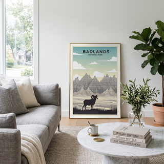Badlands National Park Poster — Vintage Bighorn Sheep South Dakota Print