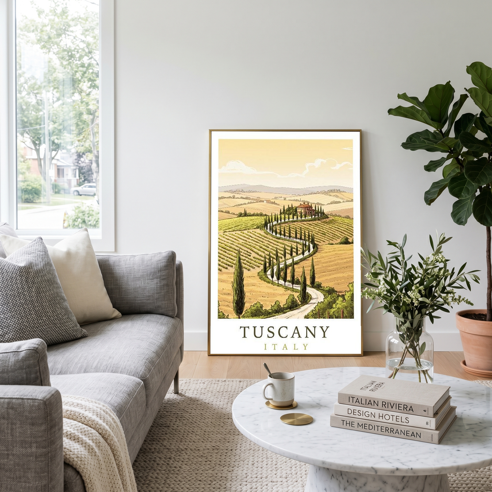 Tuscany Italy Travel Poster — Rolling Hills Cypress Vineyards Print