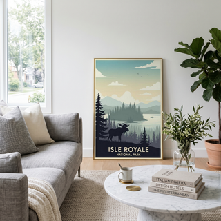 Isle Royale National Park Poster — Vintage Michigan Moose Lake Superior Print