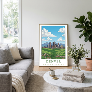 Denver Colorado Travel Poster — Rocky Mountains Mile-High Skyline Print