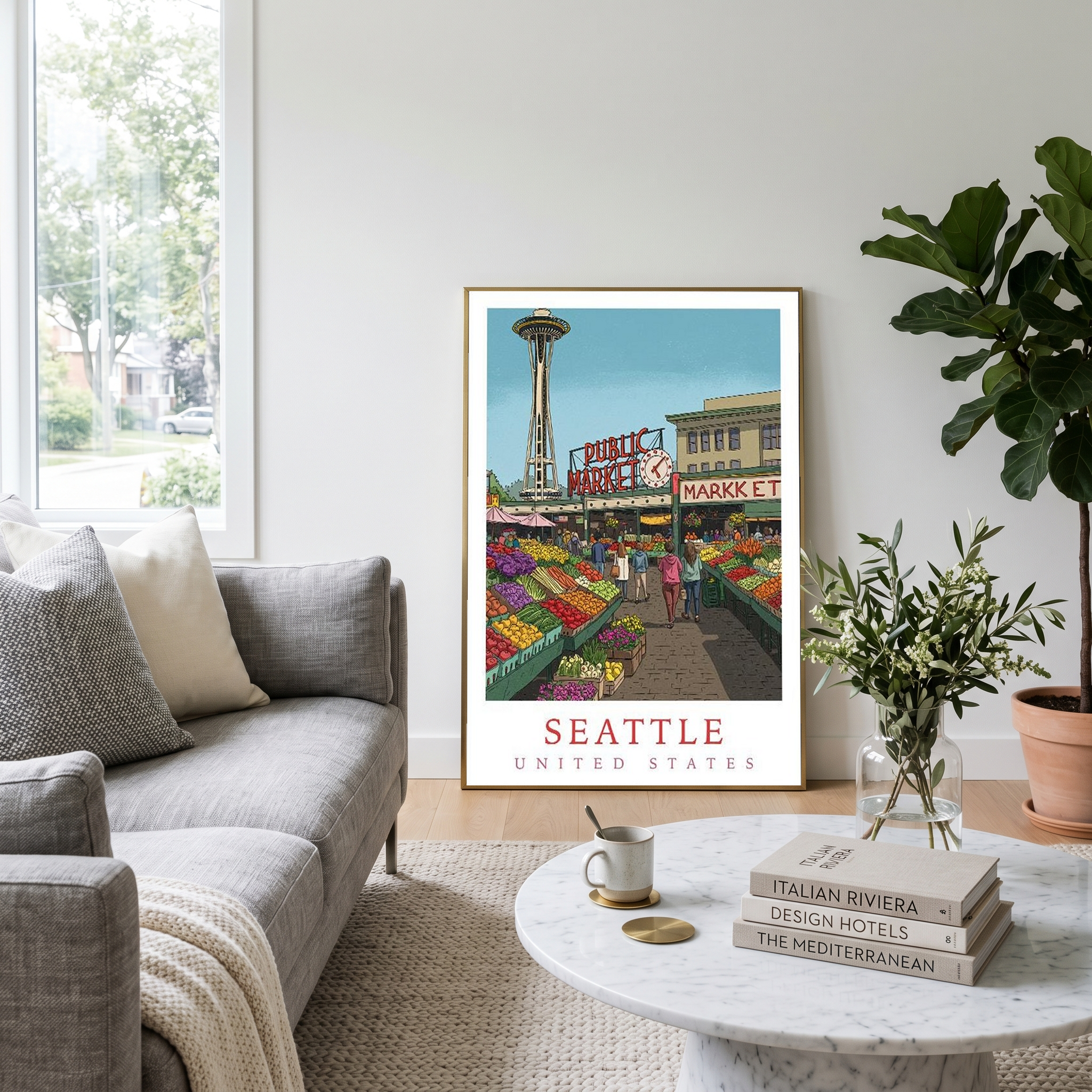 Seattle USA — Pike Place Market Space Needle Wall Art Print