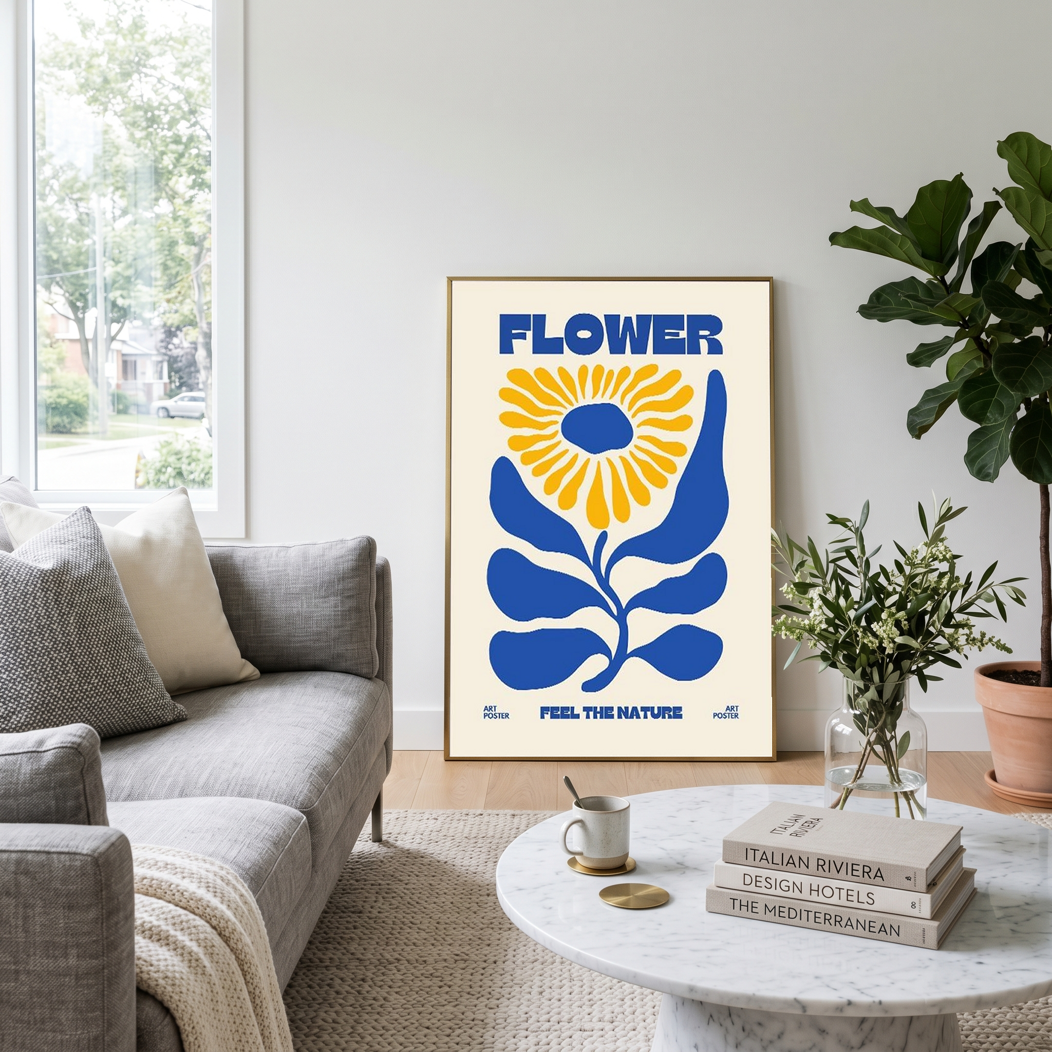 FLOWER Feel the Nature Poster — Mid-Century Botanical Cut-Out Print