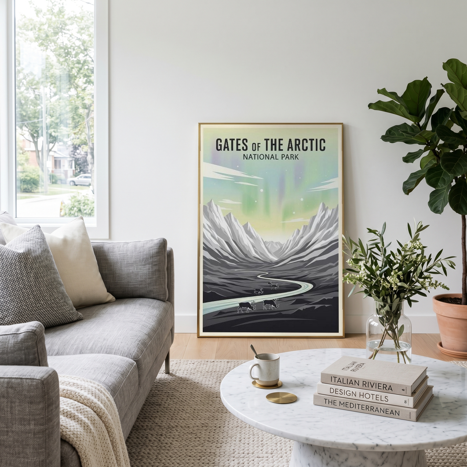 Gates of the Arctic National Park Poster — Vintage Alaska Aurora Caribou Print