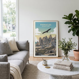 Pinnacles National Park Poster — Vintage California Condor Rock Spires Print