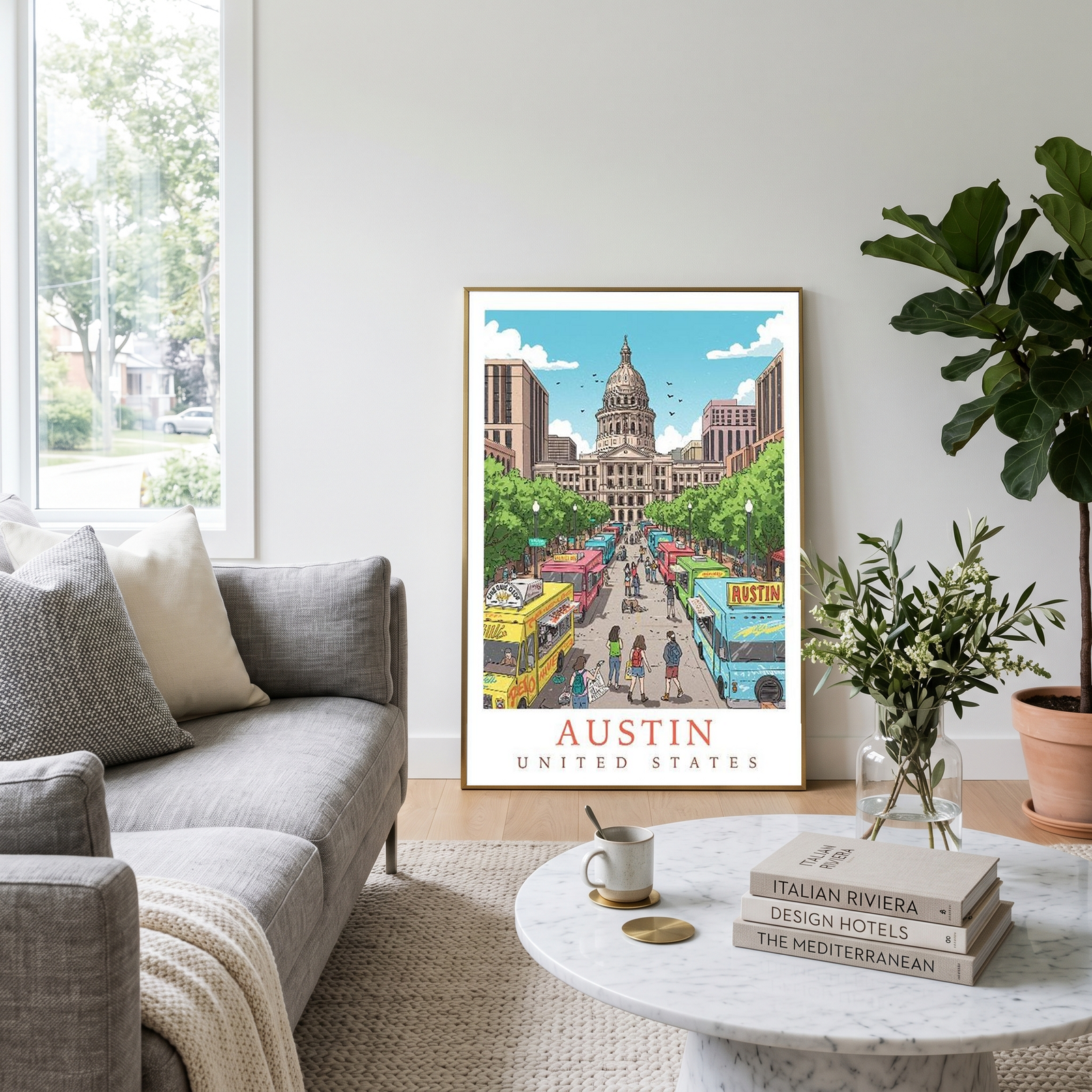 Austin Texas Travel Poster — State Capitol Food Truck Congress Print
