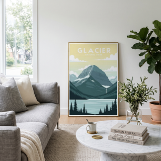 Glacier National Park Poster — Vintage Montana Rocky Mountain Lake Print