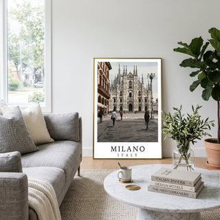 Milano Italy Travel Poster — Duomo Piazza Daytime Cityscape Print