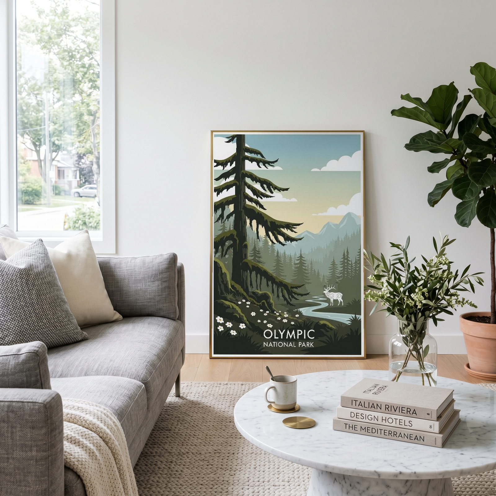 Olympic National Park Poster — Vintage Washington Roosevelt Elk Old-Growth Print