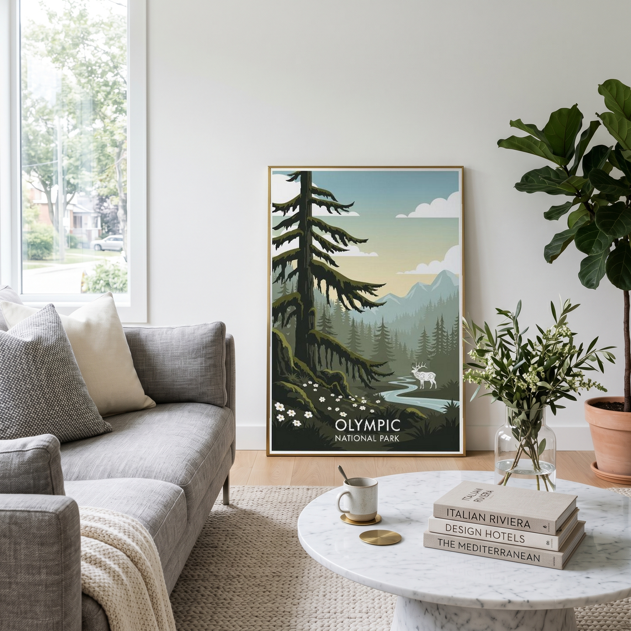 Olympic National Park Poster — Vintage Washington Roosevelt Elk Old-Growth Print