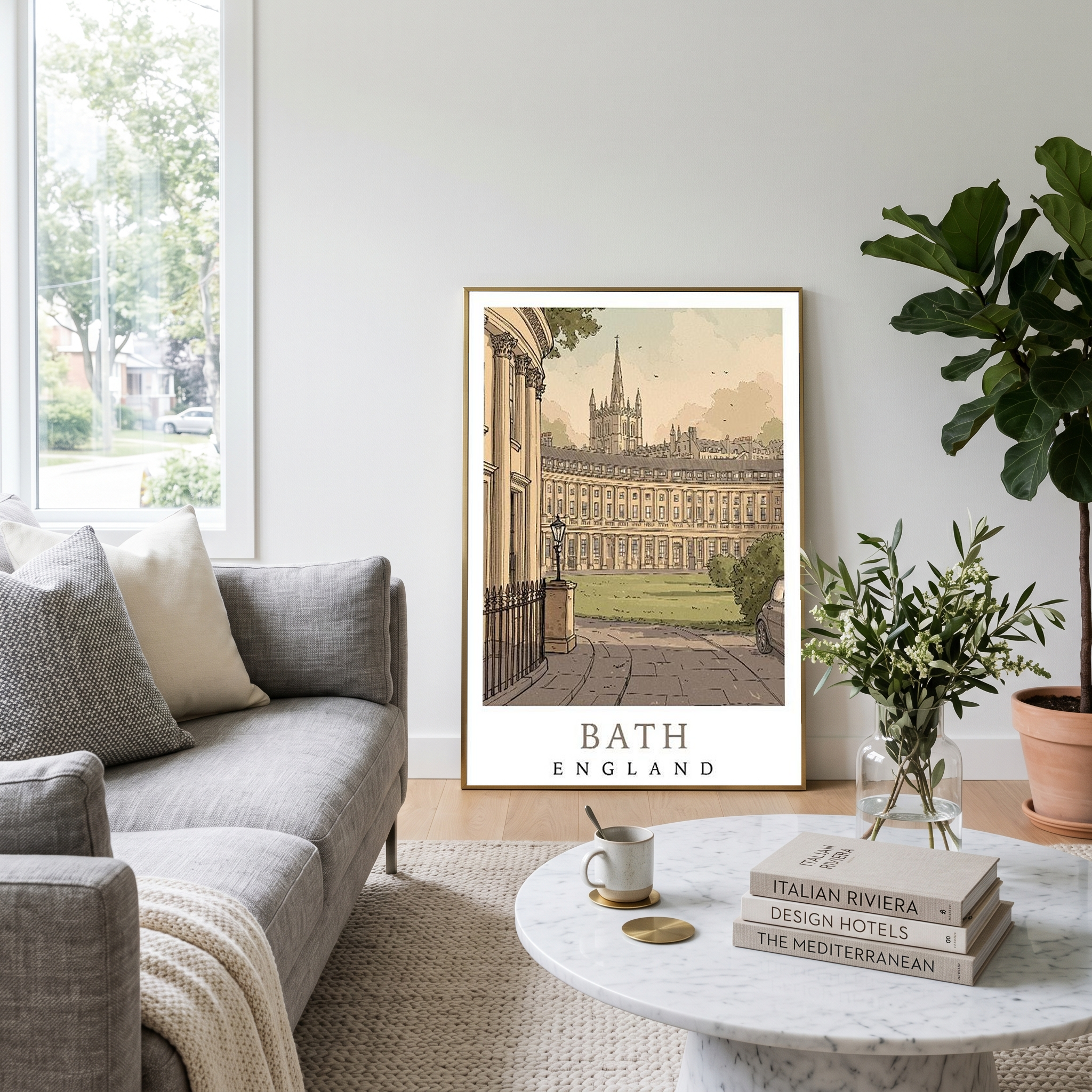 Bath England Travel Poster — Royal Crescent Abbey Georgian Print