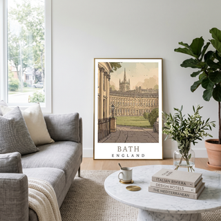 Bath England Travel Poster — Royal Crescent Abbey Georgian Print