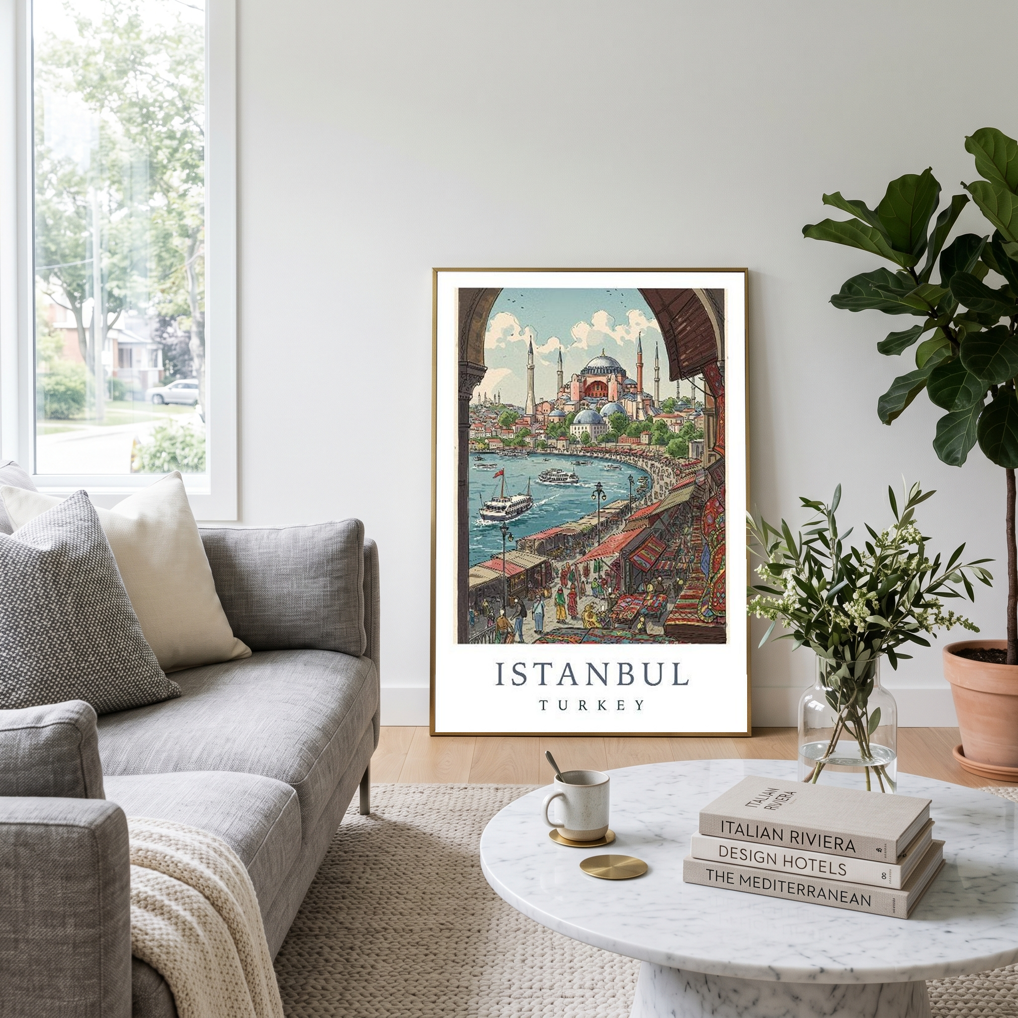 Istanbul Turkey Travel Poster — Hagia Sophia Bosphorus Bazaar Print