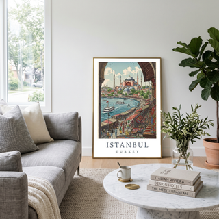 Istanbul Turkey Travel Poster — Hagia Sophia Bosphorus Bazaar Print