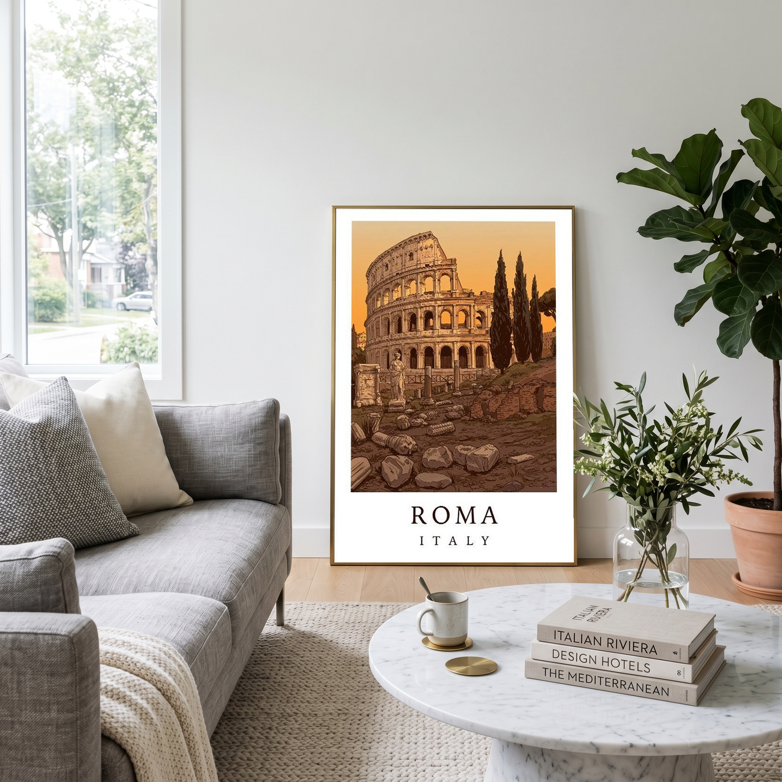 Rome Italy Travel Poster — Colosseum Ancient Ruins Cypress Print