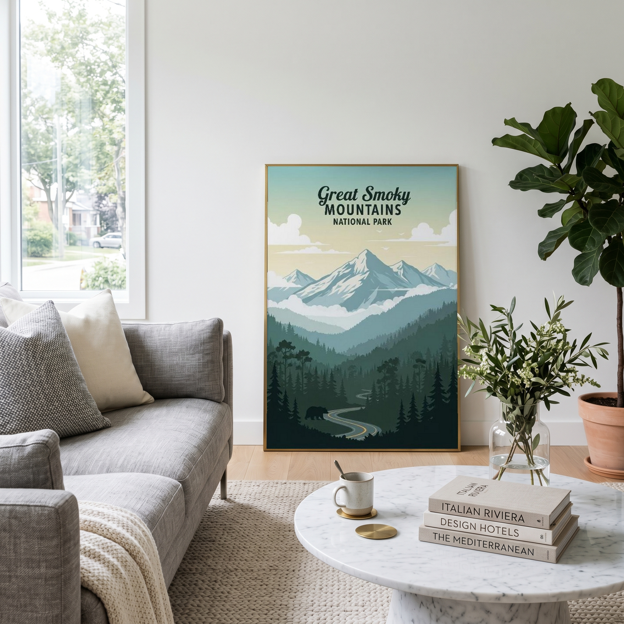 Great Smoky Mountains National Park Poster — Vintage Black Bear Foggy Ridges Print