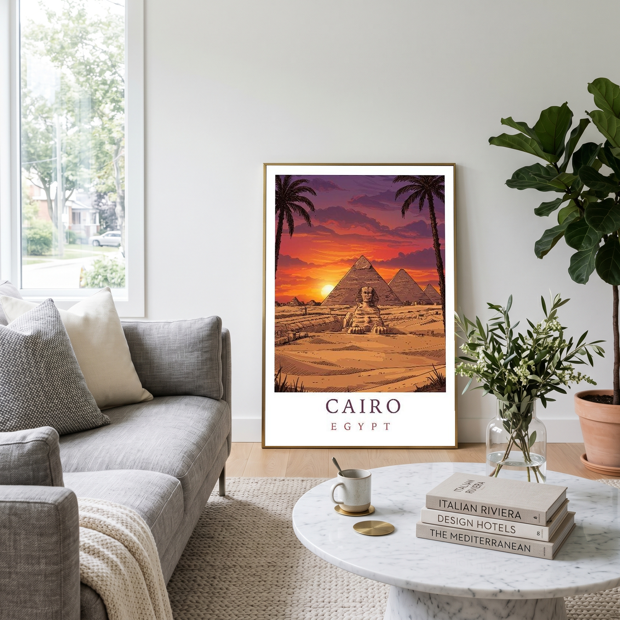 Cairo Egypt Travel Poster — Pyramids Sphinx Sunset Wall Art Print