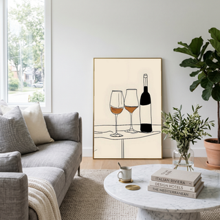 Minimalist Wine Line Art Print – Modern Kitchen & Bar Cart Poster