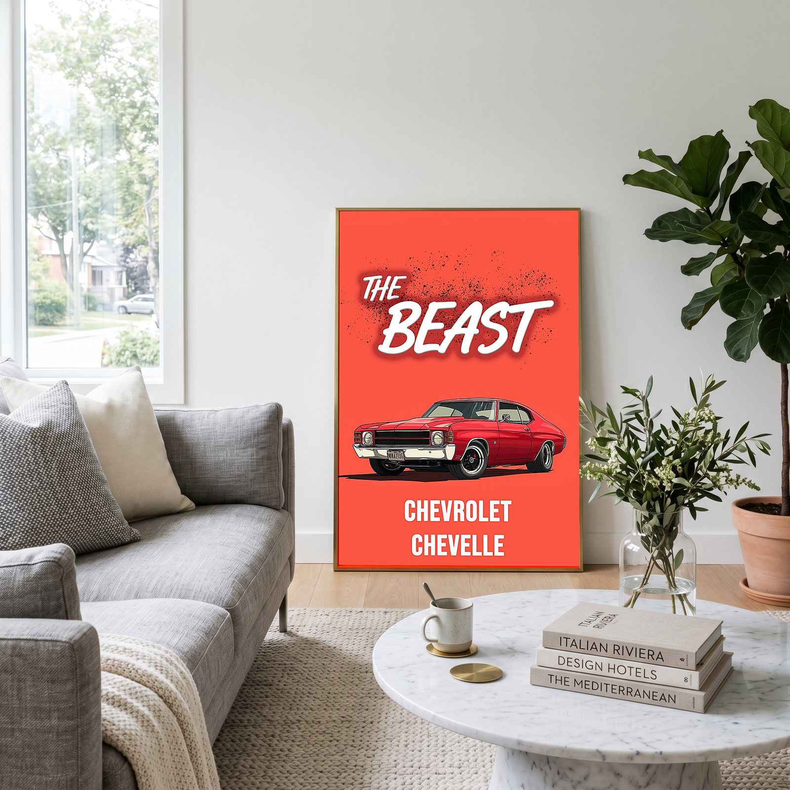 The Beast Chevy Chevelle Poster — Red Muscle Car Wall Art Print