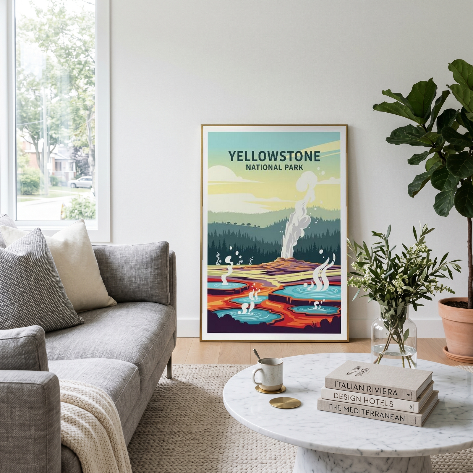 Yellowstone National Park Poster — Vintage Old Faithful Grand Prismatic Spring Print