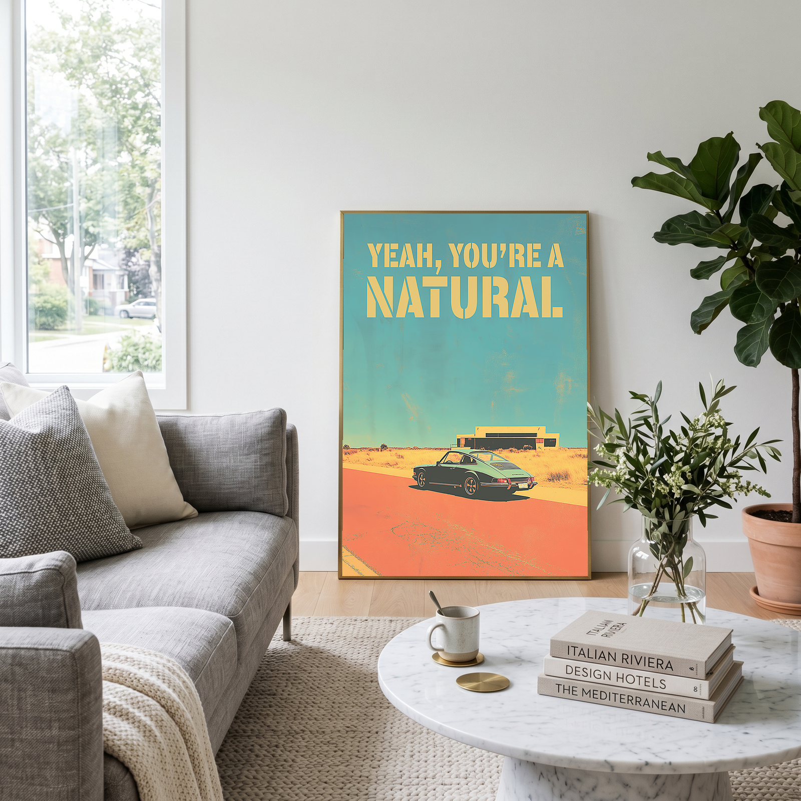 Vintage Porsche Desert Road Poster — You're a Natural Motivational Print