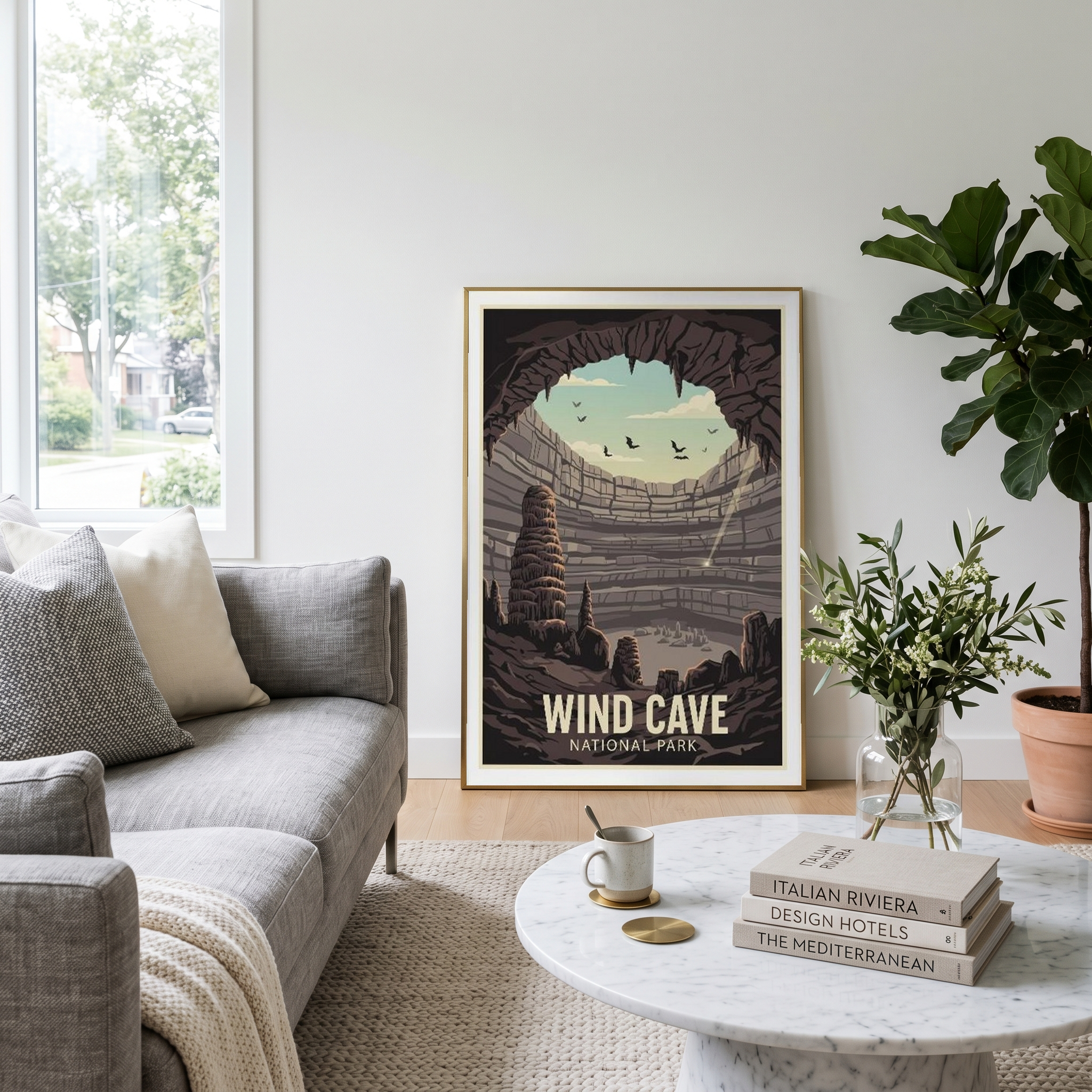 Wind Cave National Park Poster — Vintage South Dakota Cave Bat Print