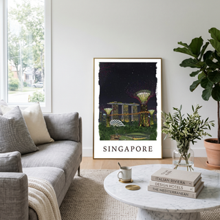 Singapore Travel Poster — Gardens by the Bay Marina Night Print