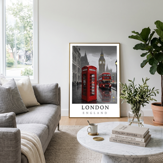 London Travel Poster — Big Ben Red Bus Telephone Box Iconic Print