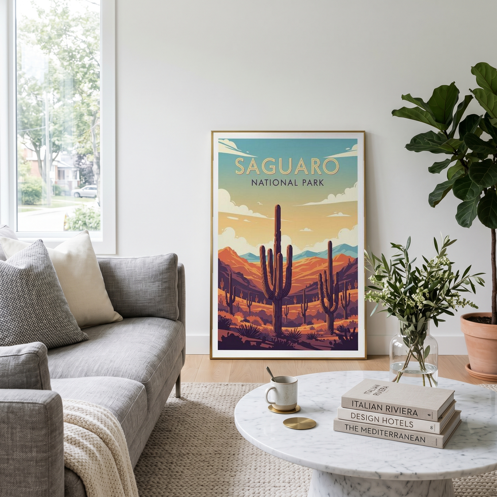 Saguaro National Park Poster — Vintage Arizona Cactus Desert Sunset Print