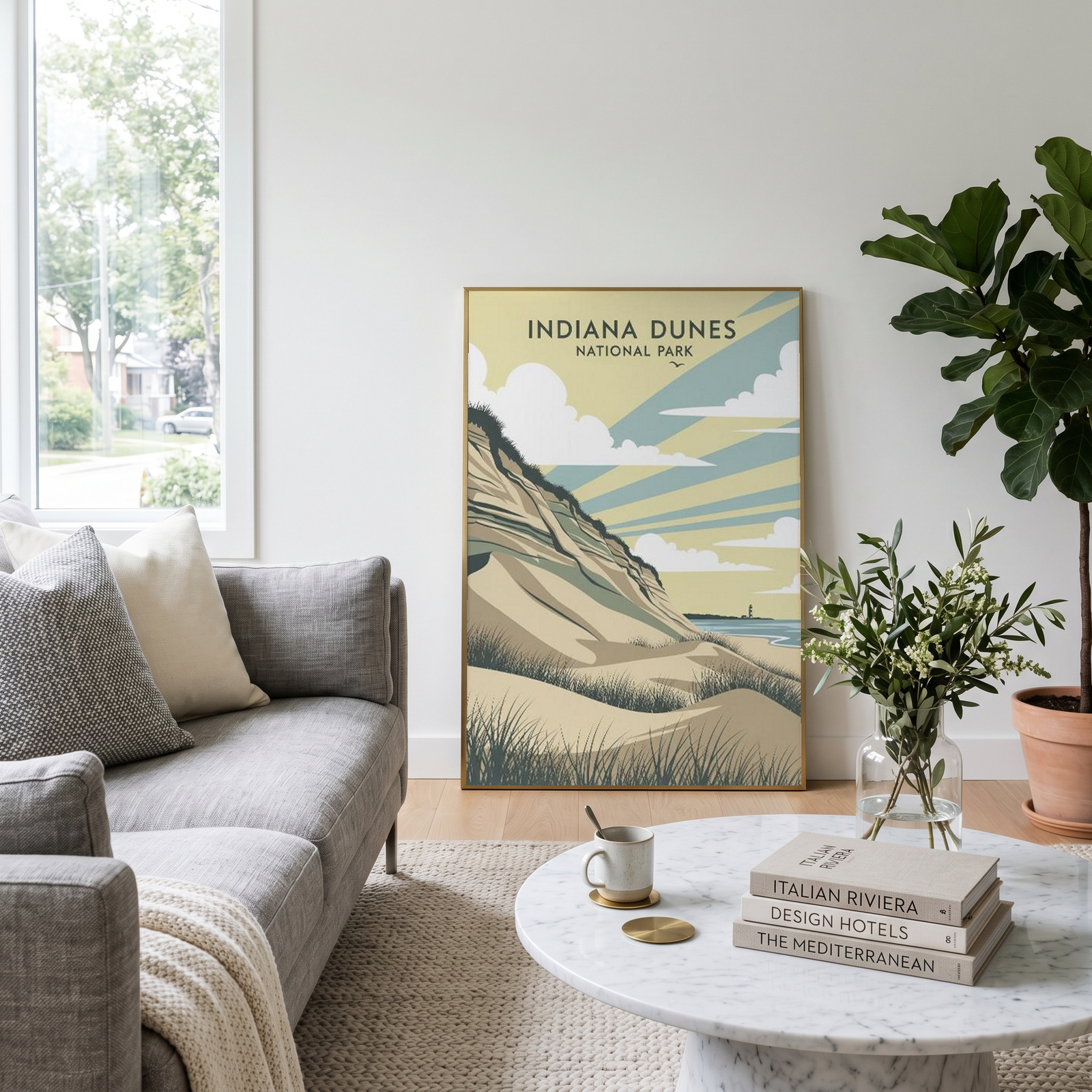 Indiana Dunes National Park Poster — Vintage Lake Michigan Lighthouse Print