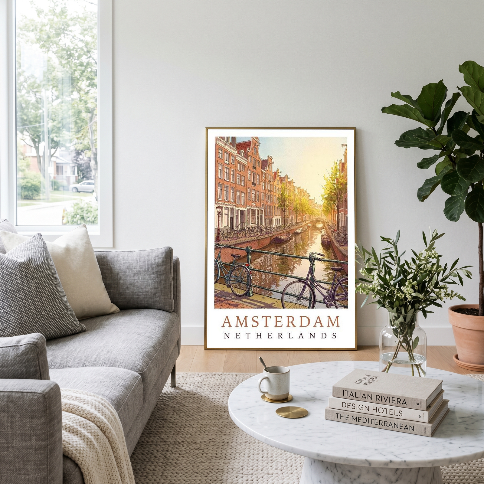 Amsterdam Netherlands Travel Poster — Canal House Bicycle Print