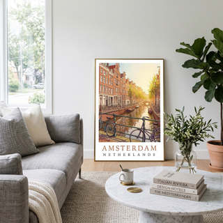 Amsterdam Netherlands Travel Poster — Canal House Bicycle Print