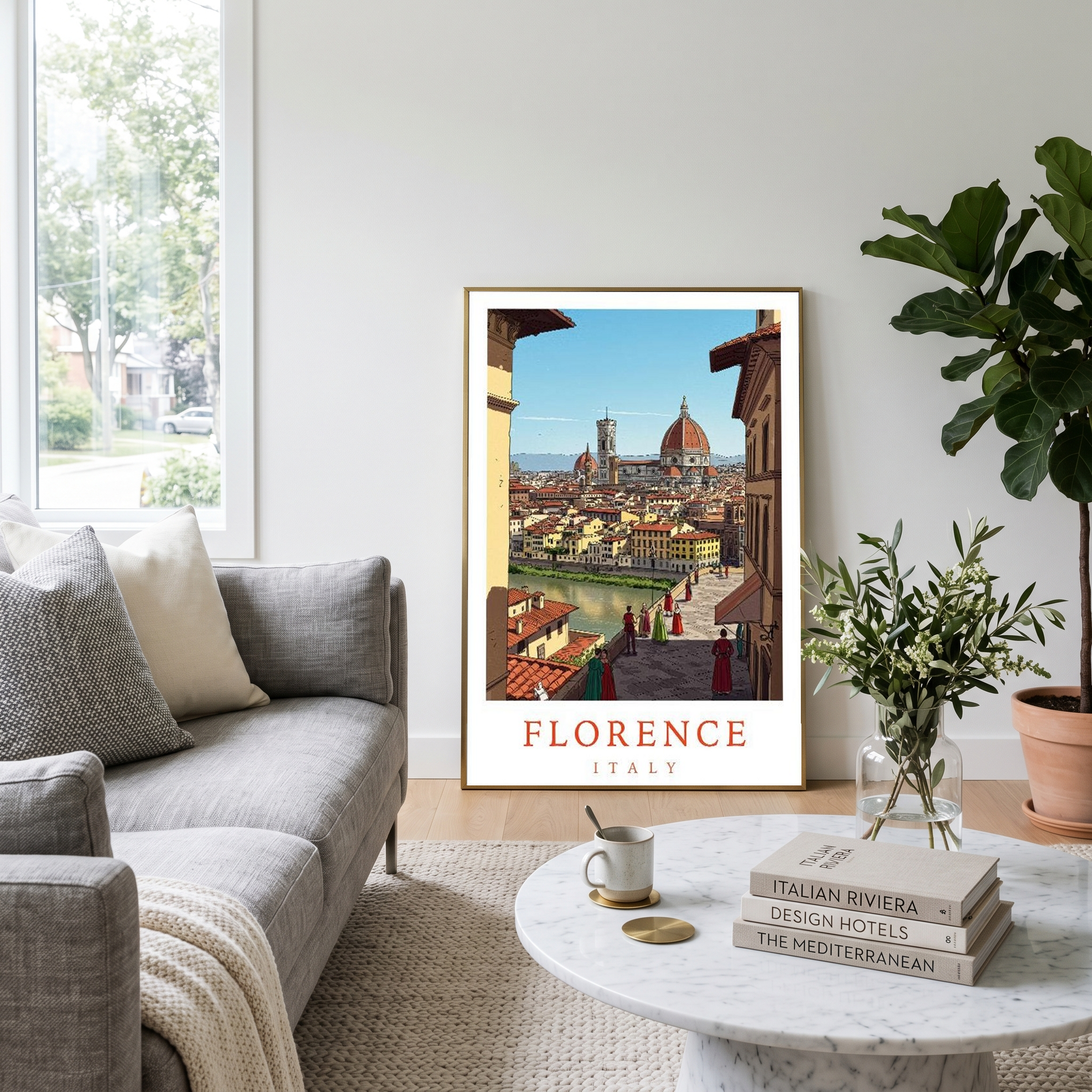 Florence Italy Travel Poster — Duomo Cathedral Renaissance Street Print