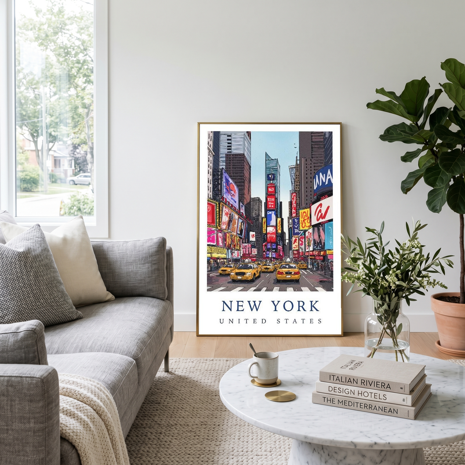 New York City Travel Poster — Times Square Yellow Cabs Iconic Print