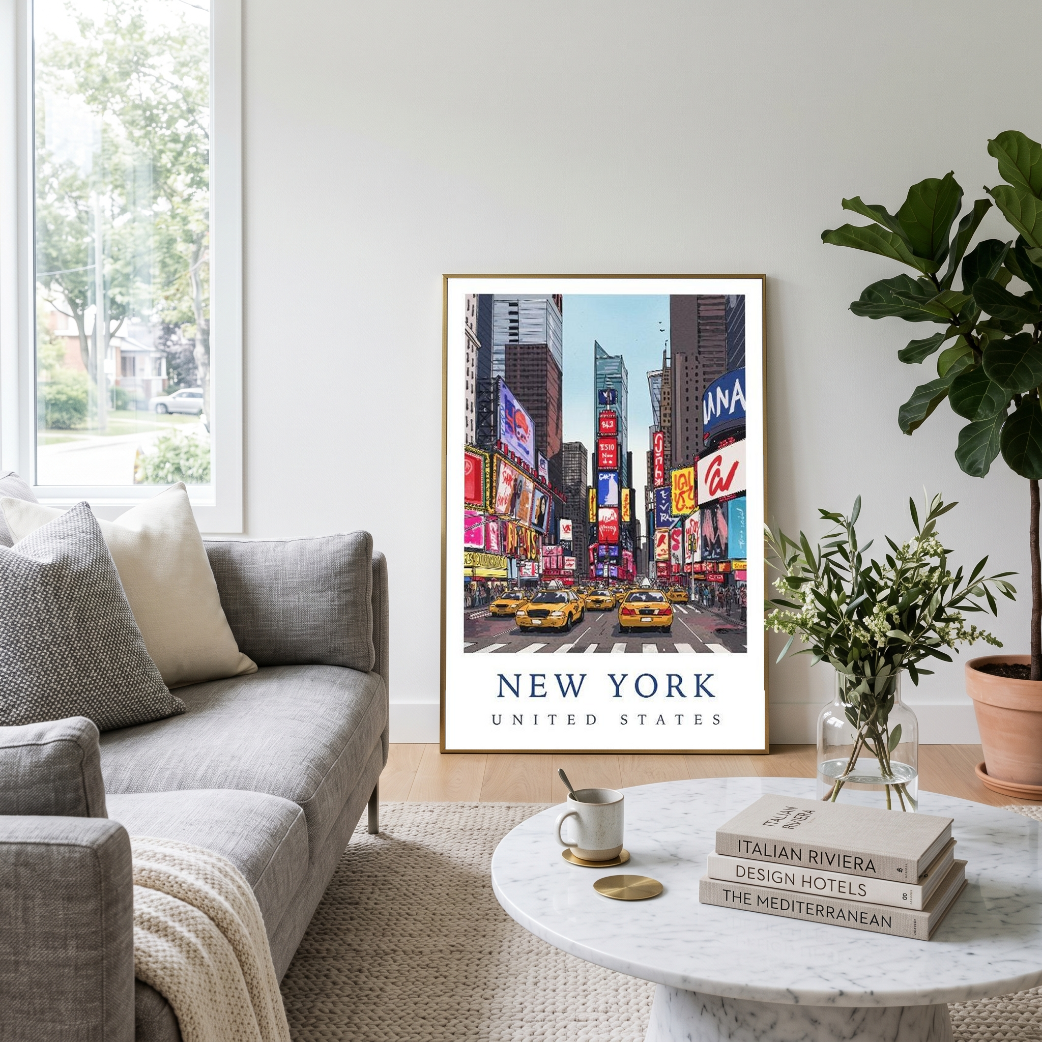 New York City Travel Poster — Times Square Yellow Cabs Iconic Print