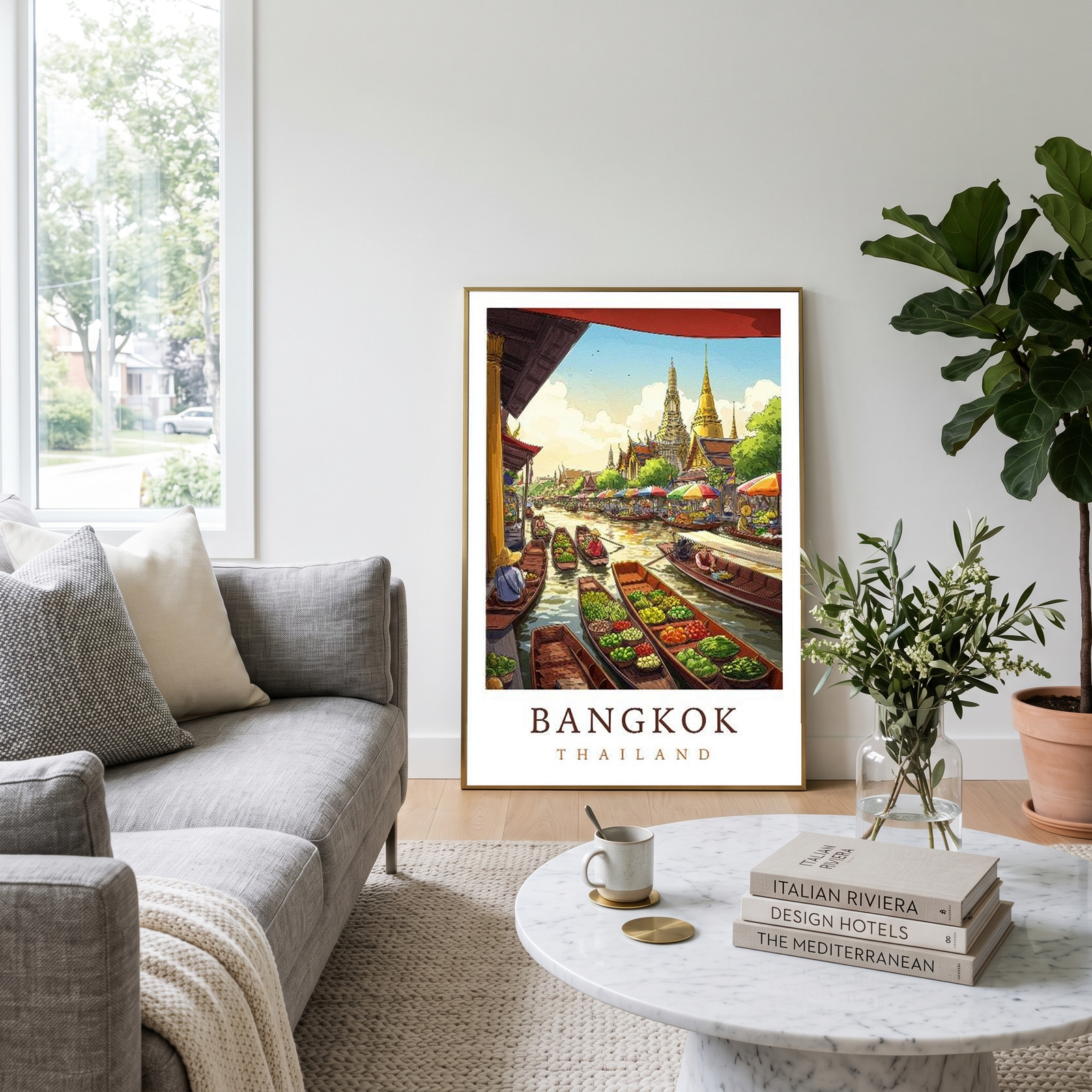 Bangkok Thailand Travel Poster — Floating Market Wat Arun Print