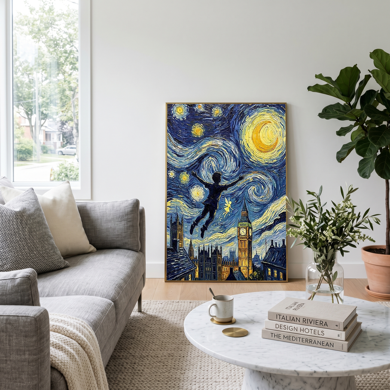 Peter Pan London Starry Night Print — Big Ben Van Gogh-Style Nursery Wall Art