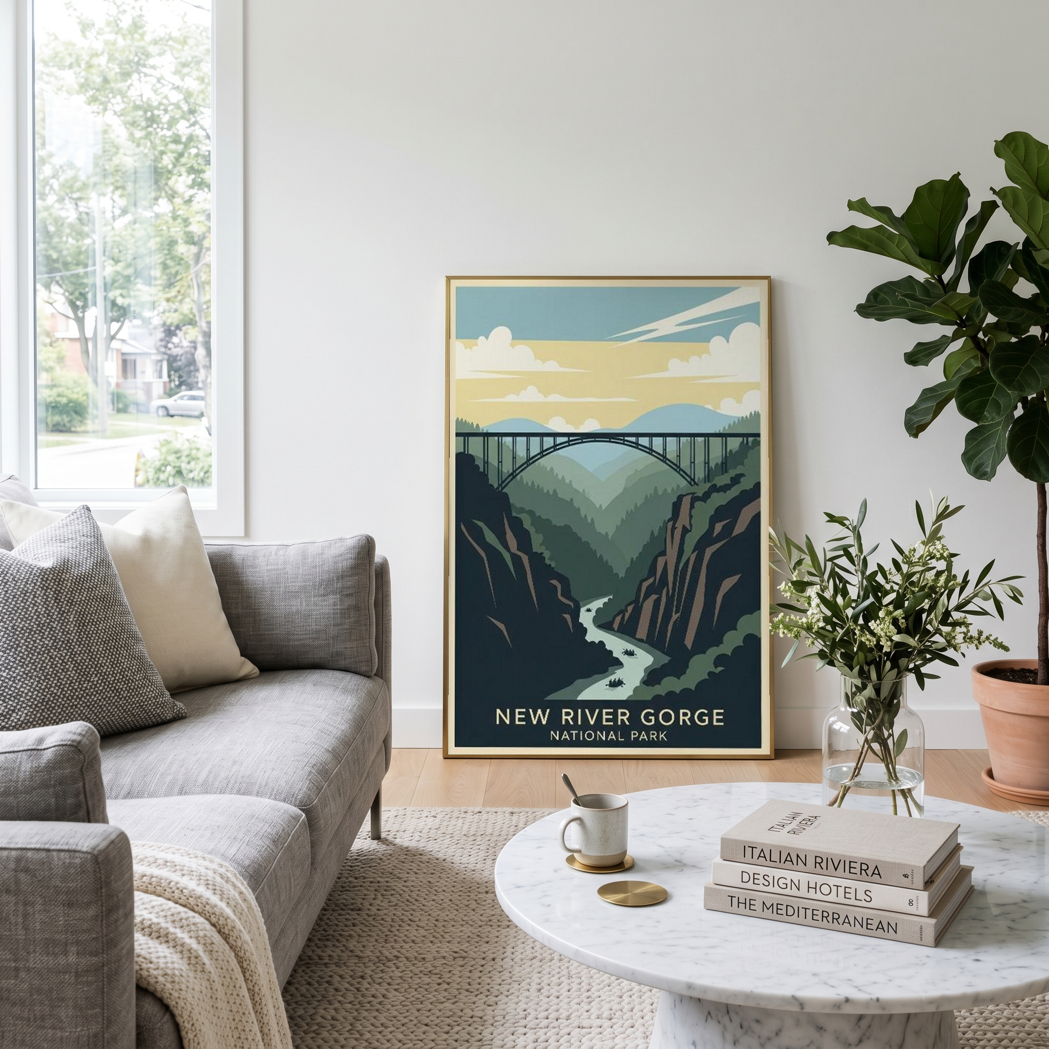 New River Gorge National Park Poster — Vintage West Virginia Bridge Whitewater Print