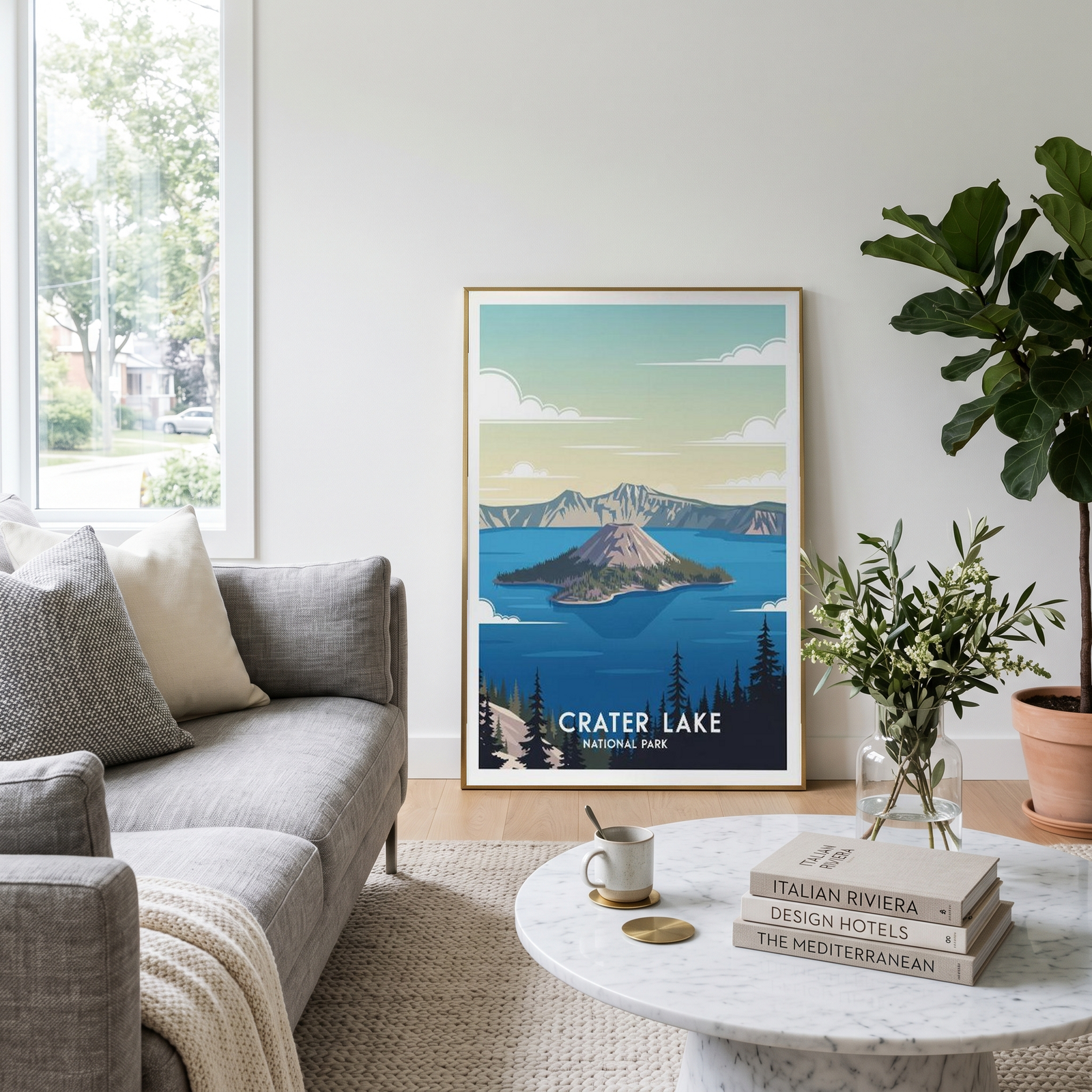 Crater Lake National Park Poster — Vintage Oregon Wizard Island Print