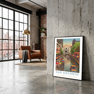 San Antonio Texas Travel Poster — Riverwalk Alamo Cityscape Print